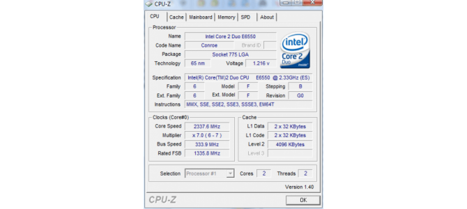 CPU Core 2 DUo E6550 2.33MHZ X2