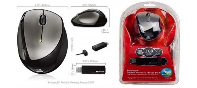 VAND MICROSOFT MOBILE MEMORY MOUSE 8000 1GB SILVER/BLACK BSA-00005 RECHARGEABLE USB NOU