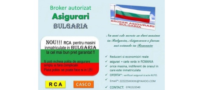 Inmatriculare BG firma/pers fizica 350euro auto 400euro utilitare   Reinoiri acte bulgaria (asigurar